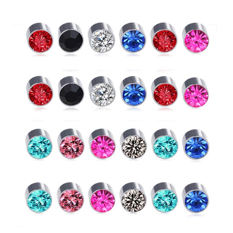 Spiritlele 12 Pairs Colors Crystal Magnetic Earrings Set Clip on Non Piercing Fake Stud Earrings Unisex - Image 1